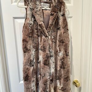 Fabulous Furs Brown and Cream Faux Fur Vest Trench Coat